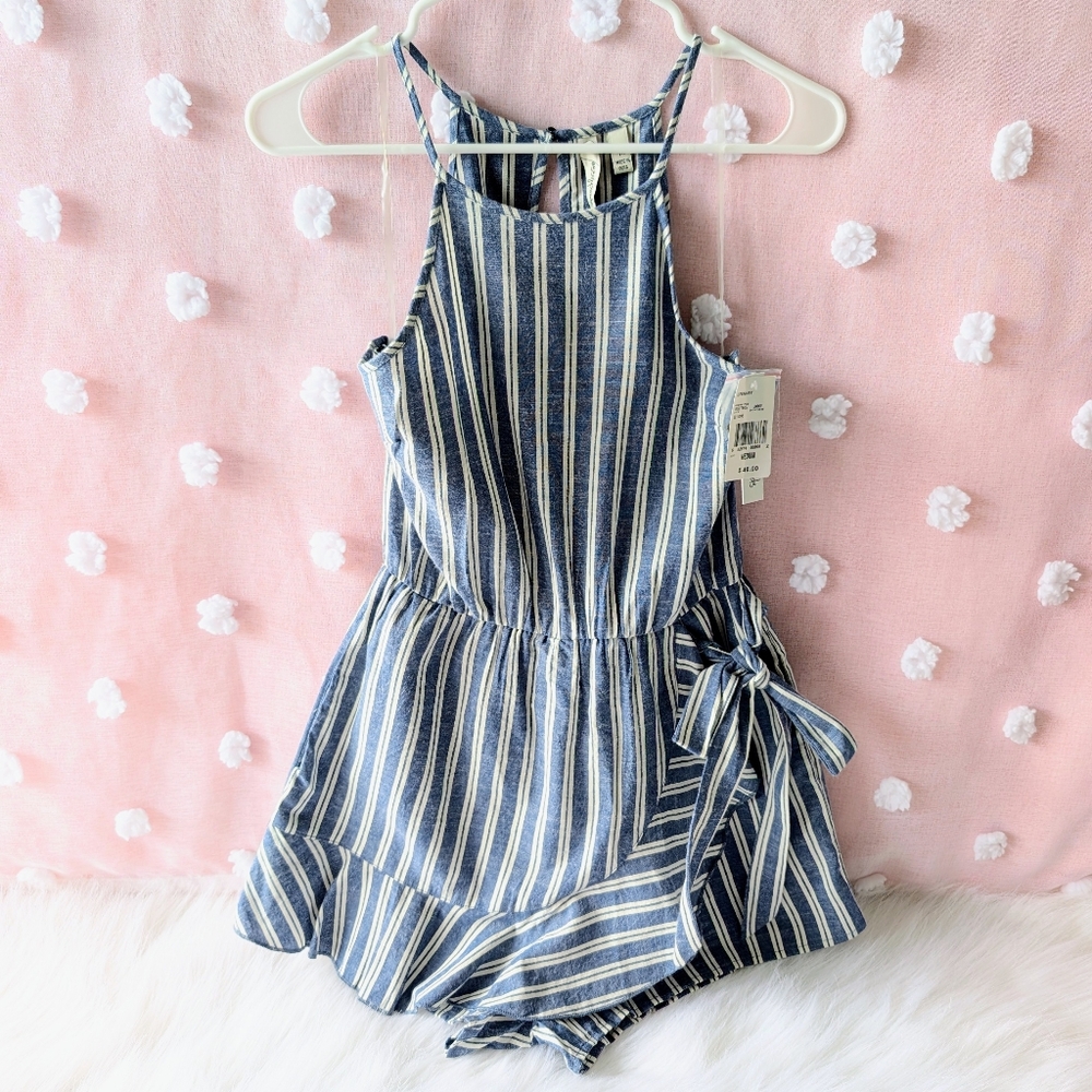 Striped Romper, Blue White, Women's, Medium, New With Tags